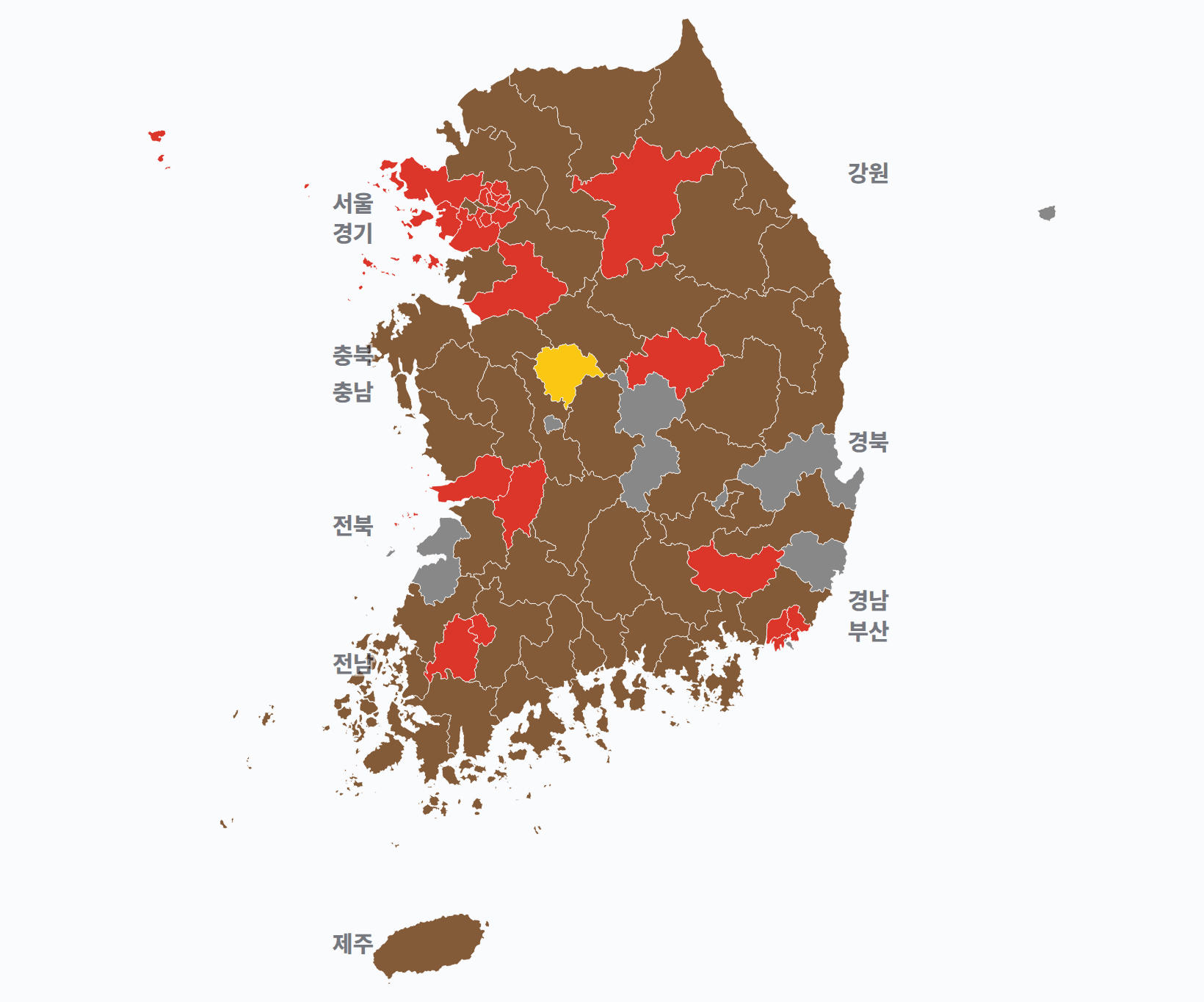 10대 총선 지역구 선거구별 1위 · 지도 — 선거구마다 당선자 정당색(승자독식). 균등=등면적 hex · 지도=실제 경계.