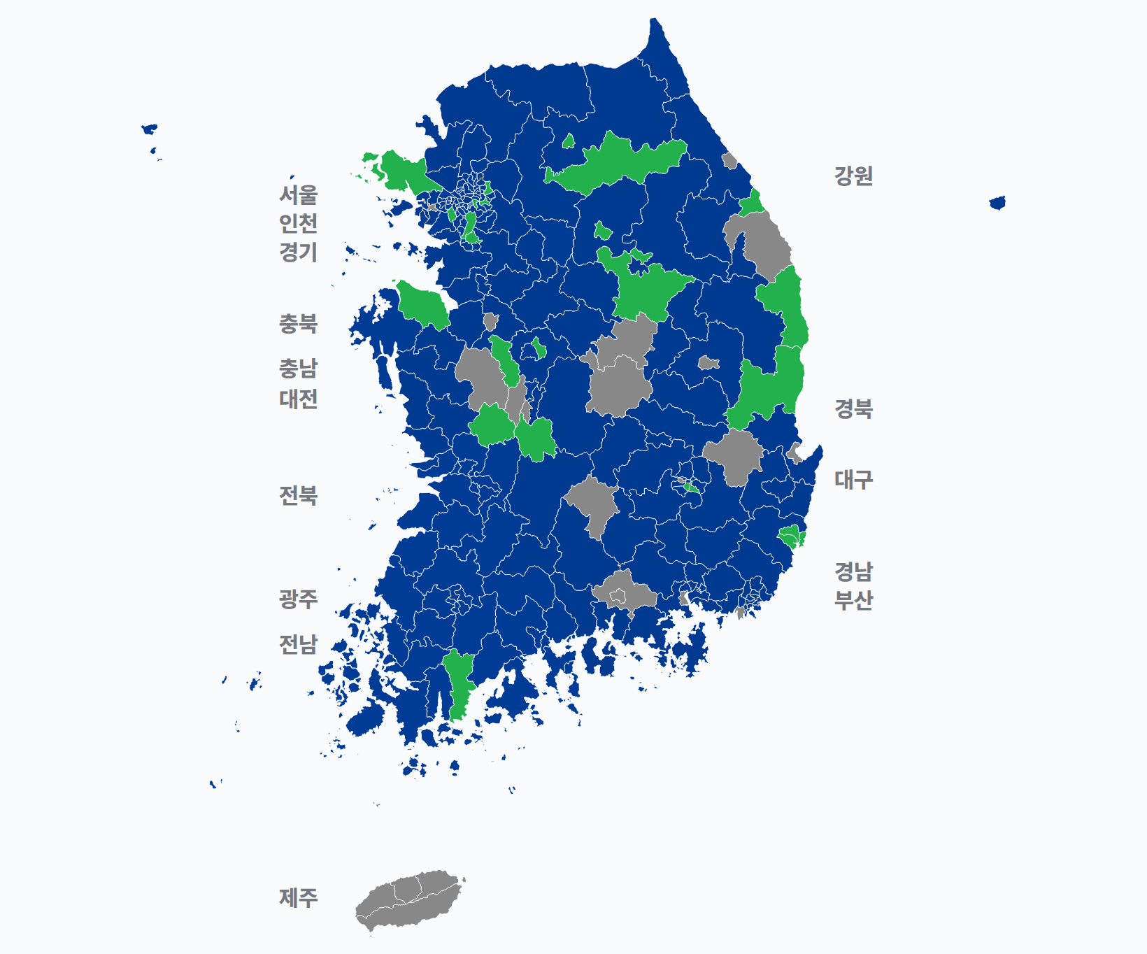14대 총선 지역구 선거구별 1위 · 지도 — 선거구마다 당선자 정당색(승자독식). 균등=등면적 hex · 지도=실제 경계.