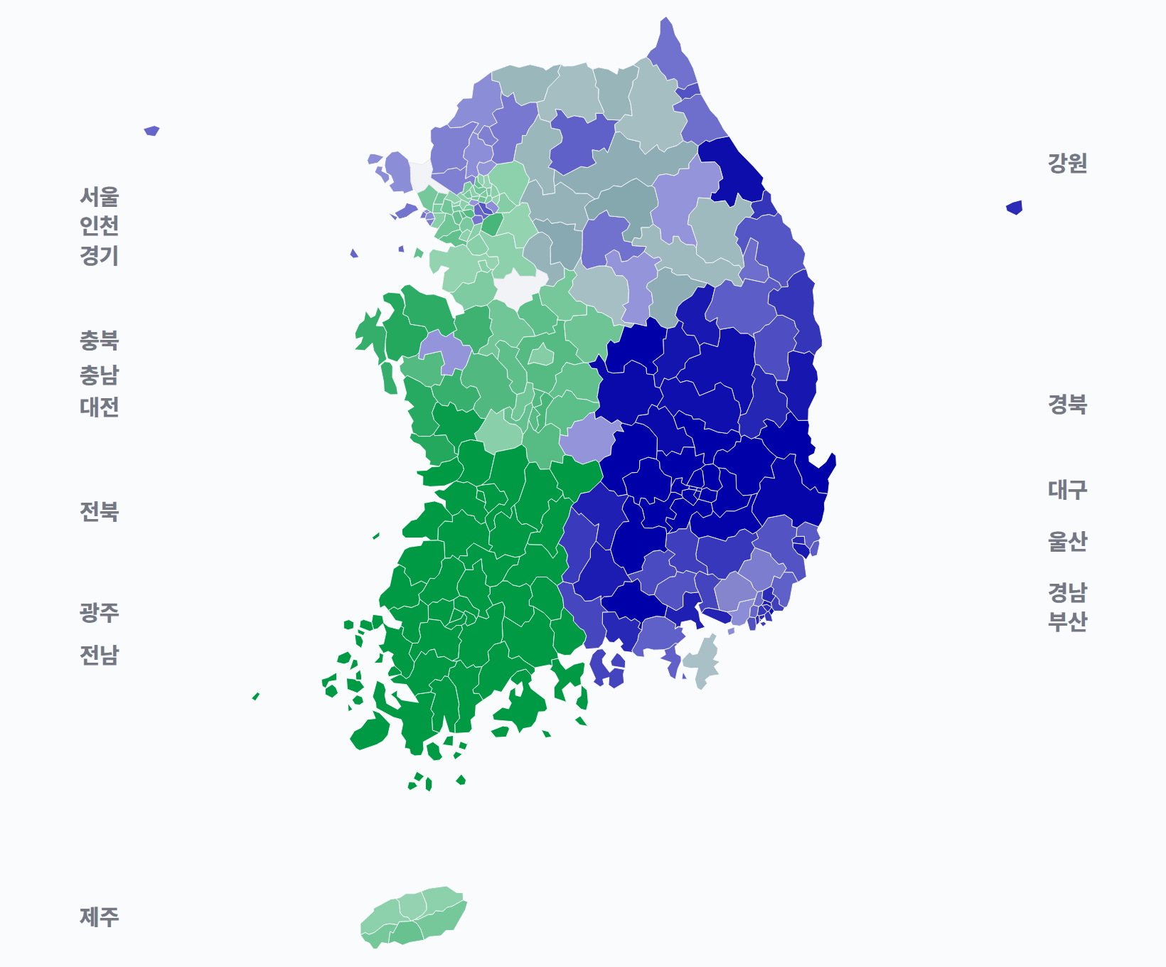 15대 대선 시·군·구 1위 후보 · 지도 — 1위 후보 정당색. 단색·지도=격차 명도, 격자·원형=표(인구) 비례.