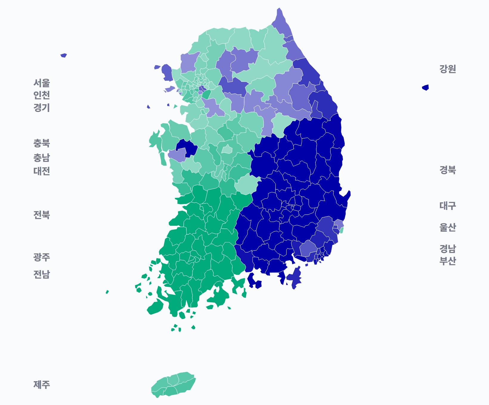 16대 대선 시·군·구 1위 후보 · 지도 — 1위 후보 정당색. 단색·지도=격차 명도, 격자·원형=표(인구) 비례.