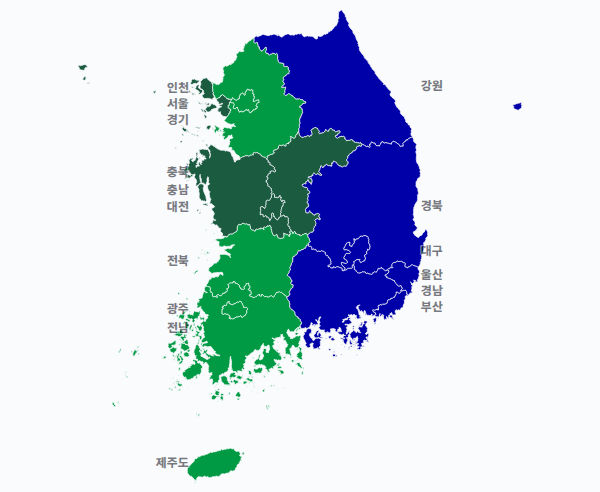 2회 지선 광역단체장 광역단체장 결과 · 지도 — 16개 시·도 — 1위 후보(정당색·득표율).