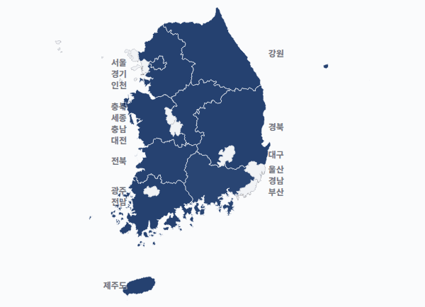 2대 대선 시도별 결과 · 지도 — 각 시·도 1위 후보 — 정당색·득표율.