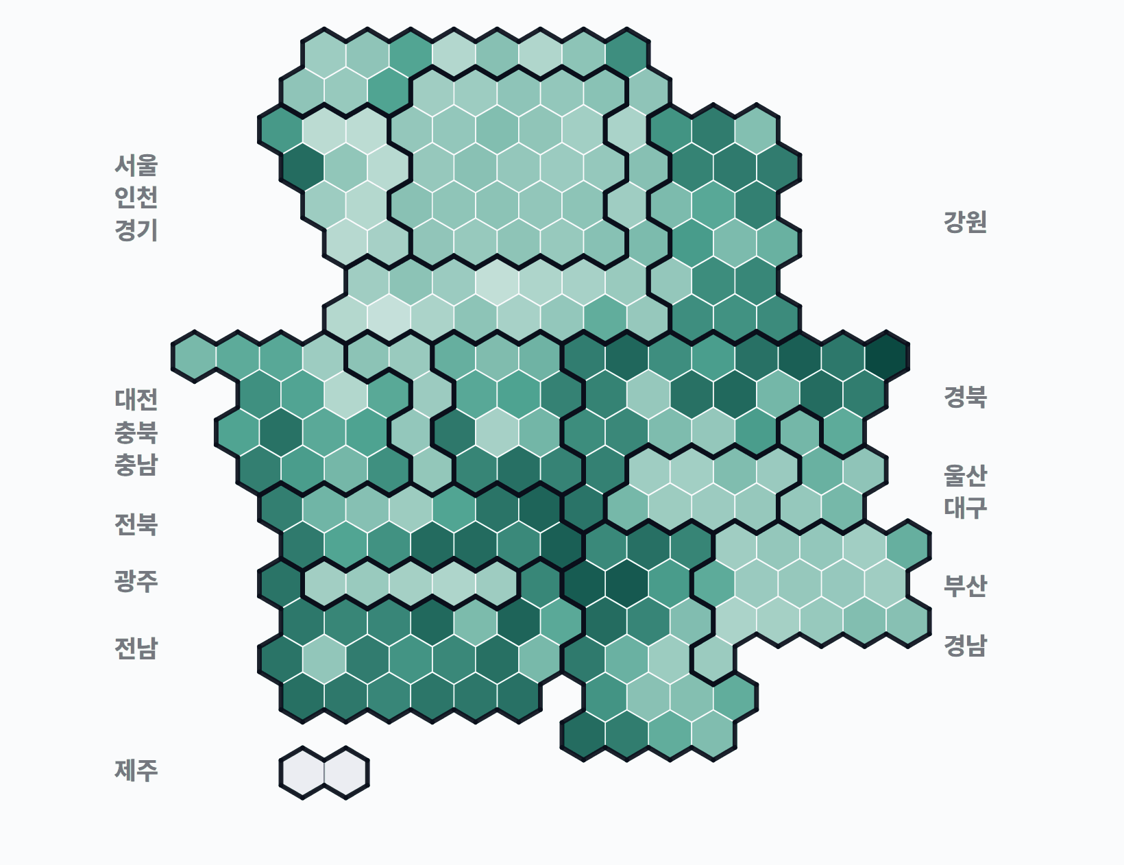 4회 지선 기초단체장 시군구 투표율 · 균등 — 시·군·구별 투표율(투표수/선거인수) — 짙을수록 높음. 균등=등면적 hex · 지도=실제 경계.