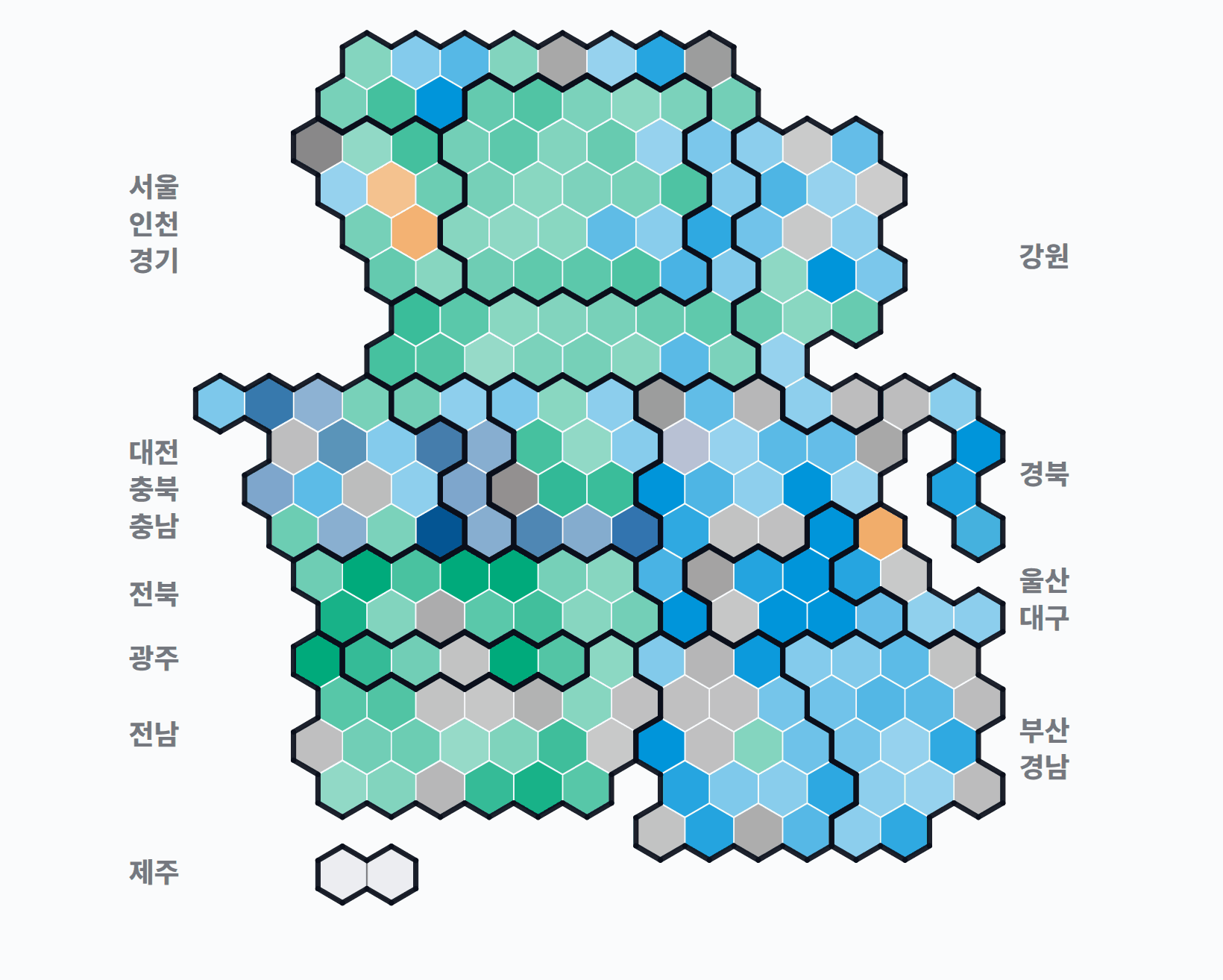 제5회 전국동시지방선거 시·군·구 기초단체장 · 단색 — 1위 후보 정당색. 단색·지도=격차 명도, 격자·원형=표(인구) 비례.