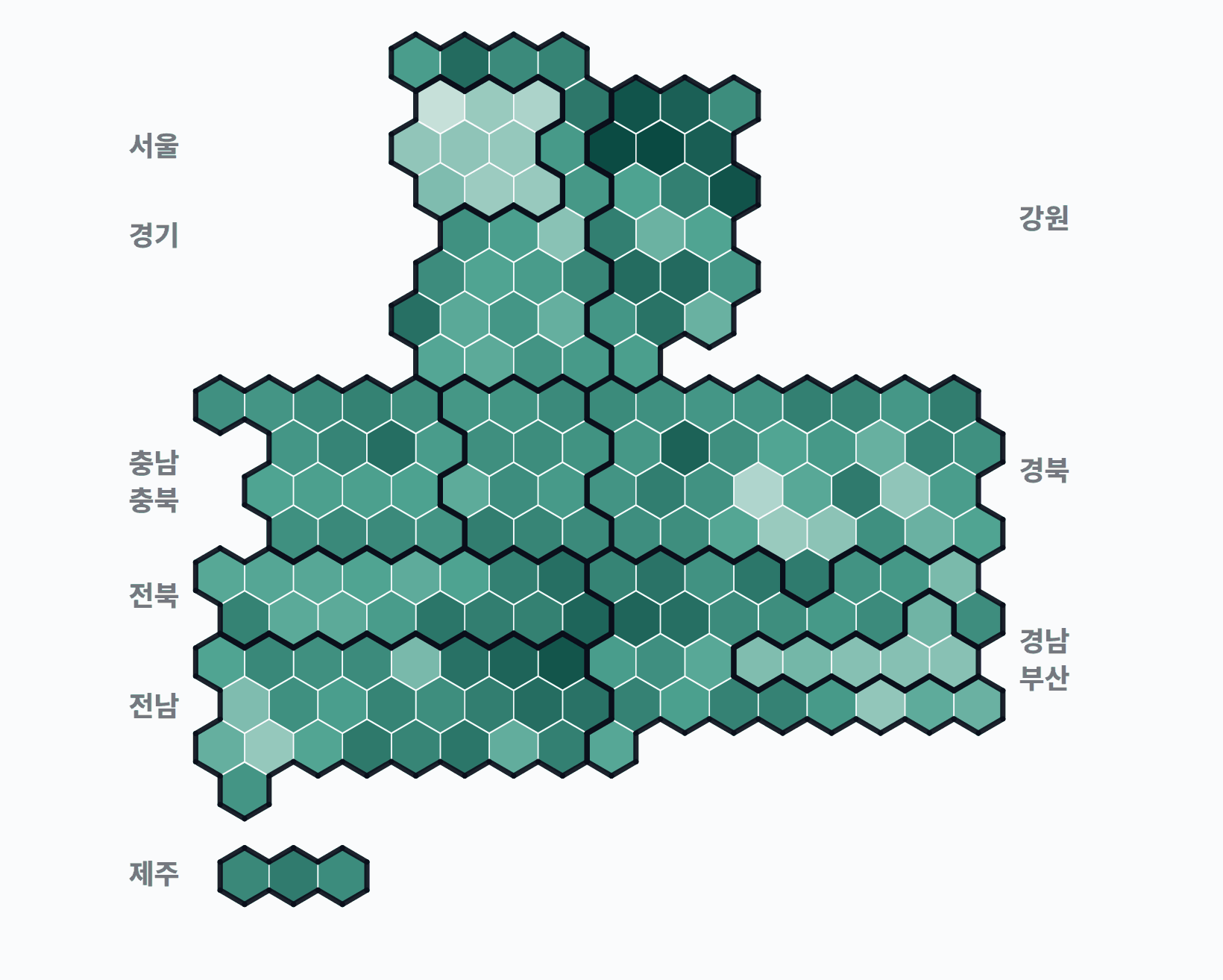 5대 대선 시군구 투표율 — 시·군·구별 투표율(투표수/선거인수) — 짙을수록 높음. 균등=등면적 hex · 지도=실제 경계.