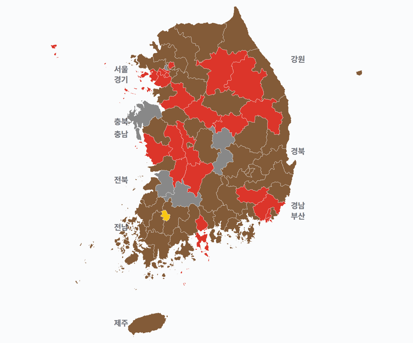 9대 총선 지역구 선거구별 1위 · 지도 — 선거구마다 당선자 정당색(승자독식). 균등=등면적 hex · 지도=실제 경계.